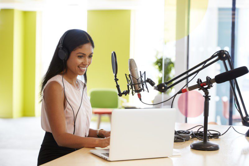 podcast advertising woman recording
