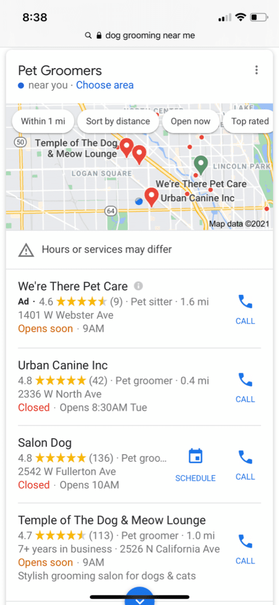 Google Local Map results with ads